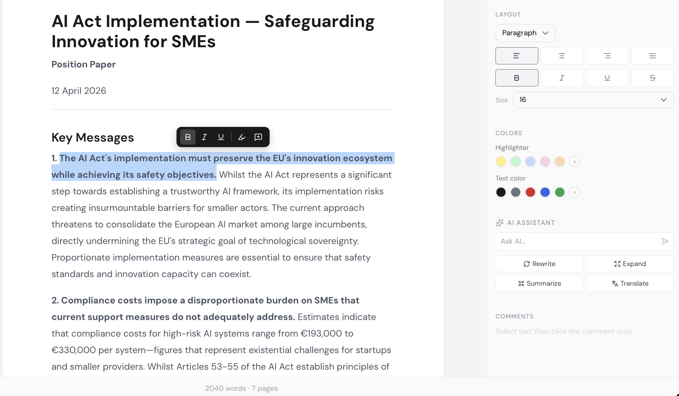 Built-in rich text editor